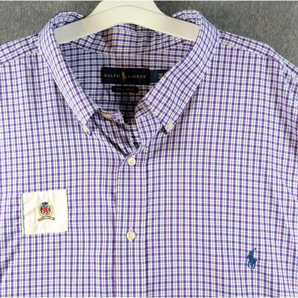 Ralph Lauren Performance Shirt Mens 4XB Long Sleeve Purple Gingham Plaid - READ